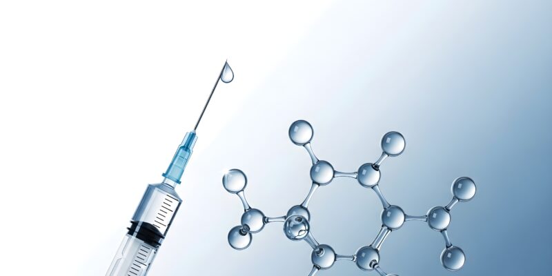 Illustration of facial anatomy with molecular structures, symbolizing botulinum toxin's effects.