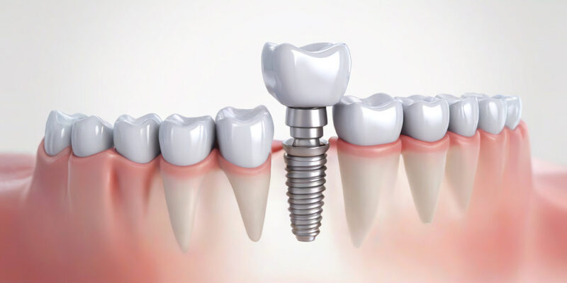White dental implant. Dental implant. Implants can support a permanent single tooth crown, a multi-tooth bridge or even a full fixed denture. Generative AI
